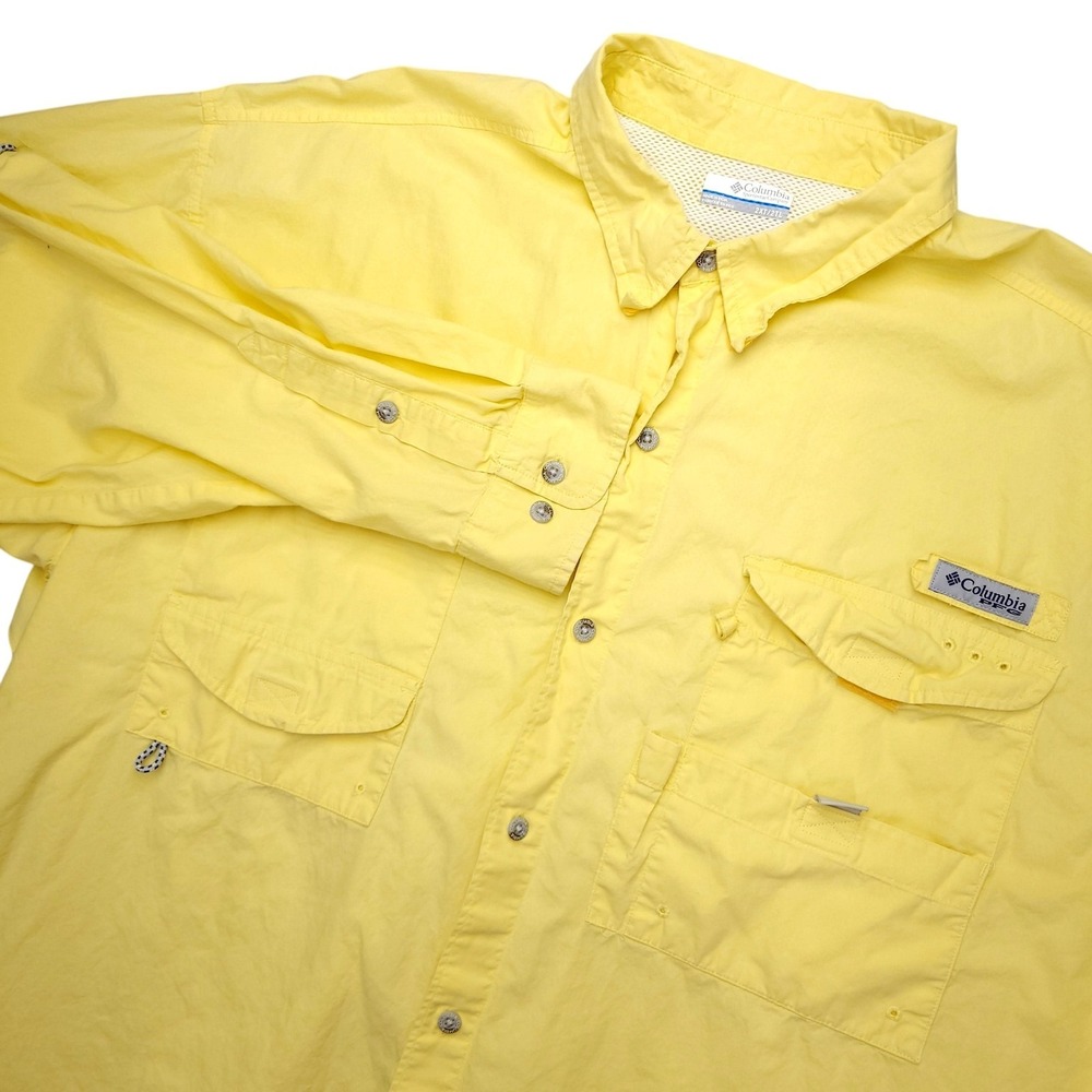 Columbia PFG Shirt Mens 2XLT Yellow Long Sleeve Fishing Button Up Vented Outdoor